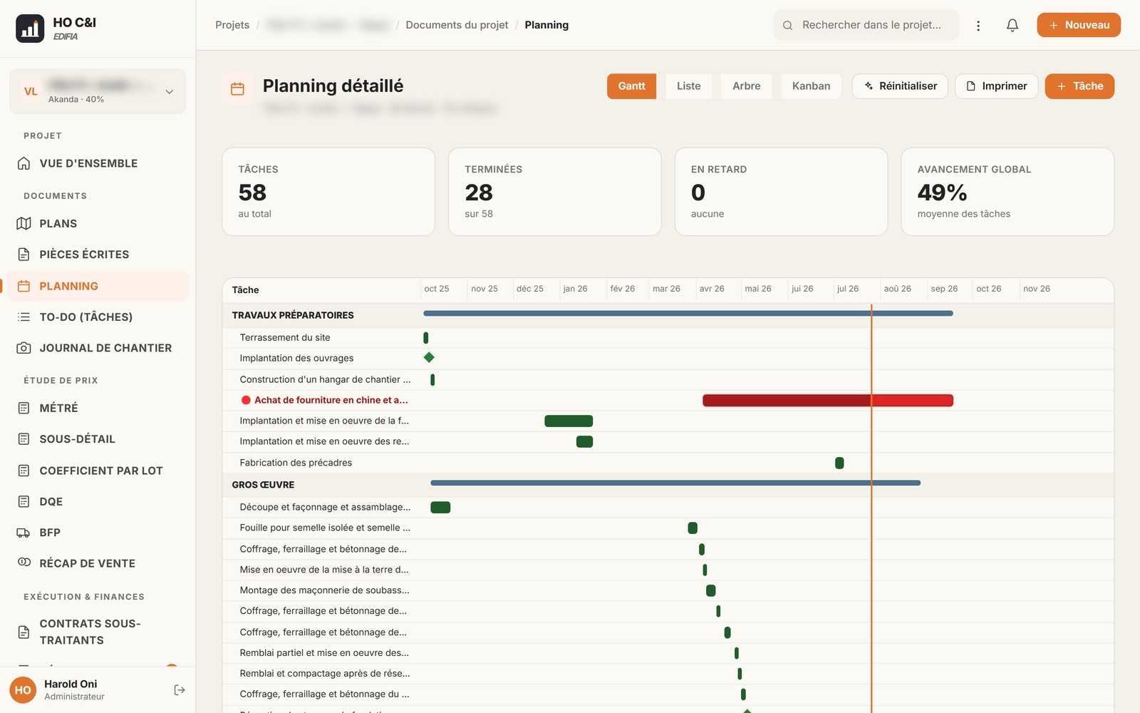 Planning Gantt Edifia