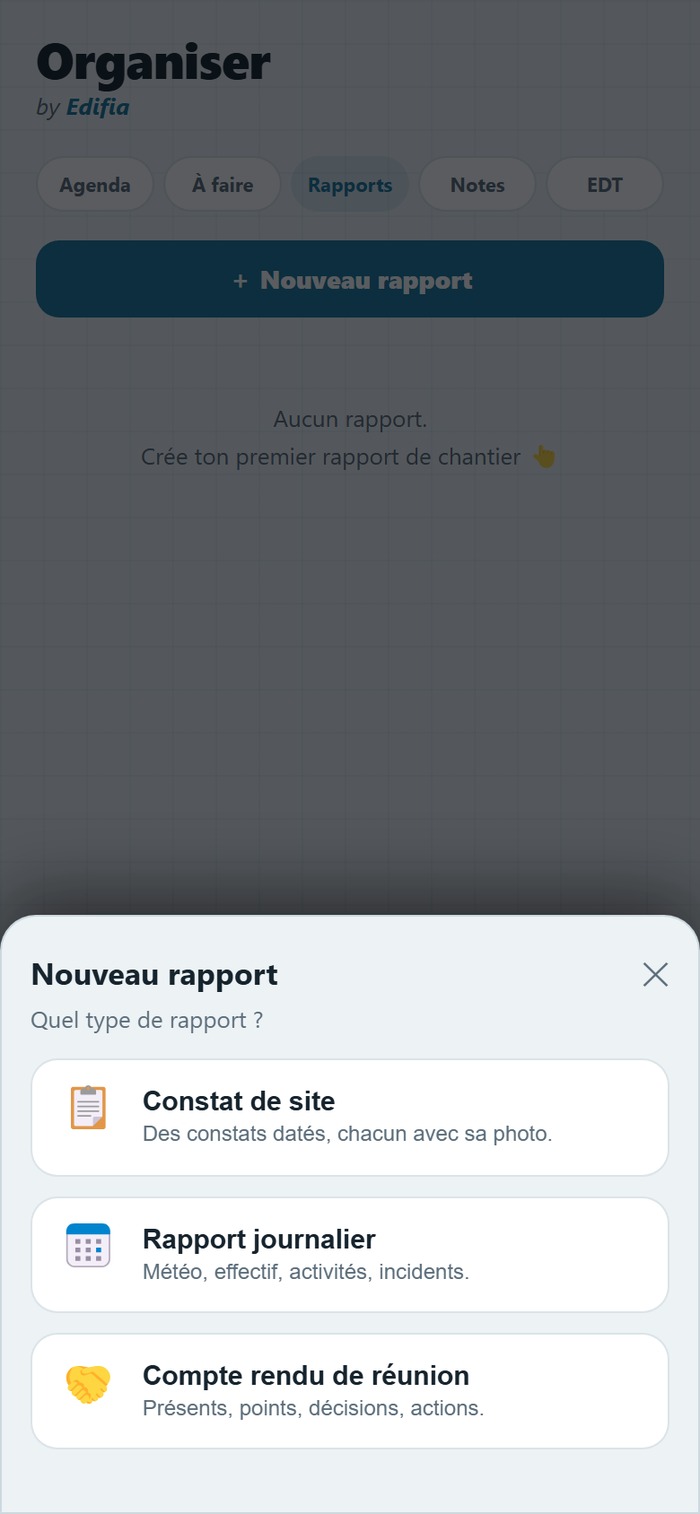 Rapports de chantier